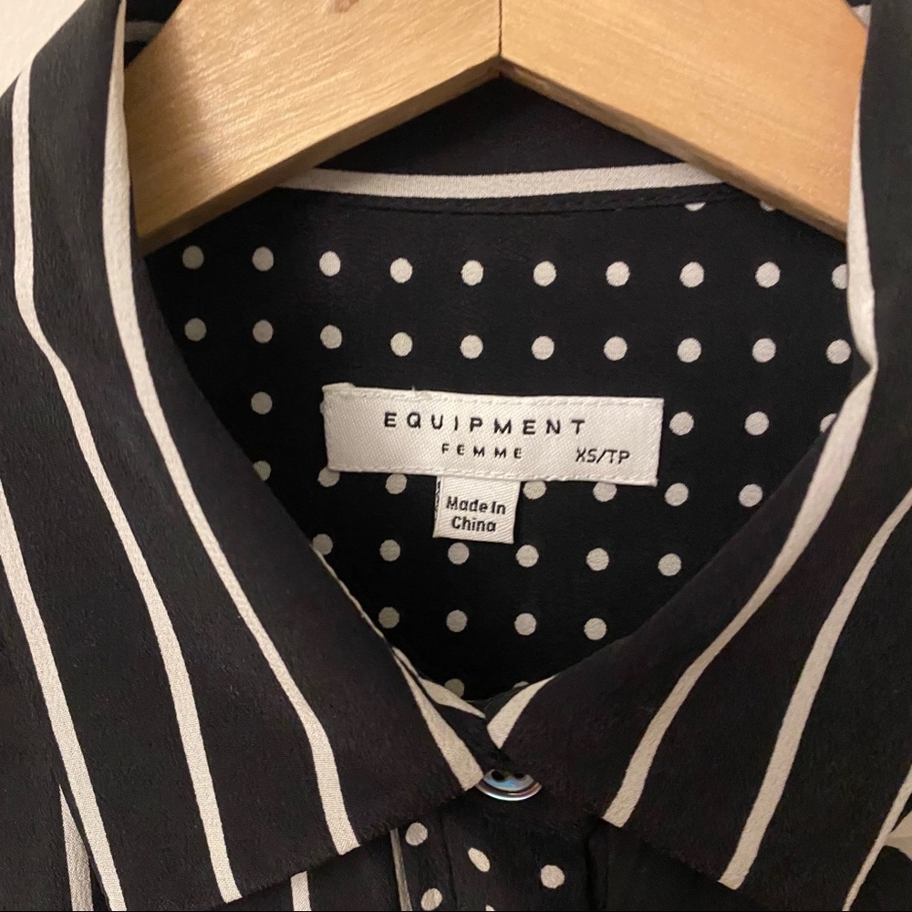 Equipment Multi-Pattern Black Silk Button Down Dr… - image 3